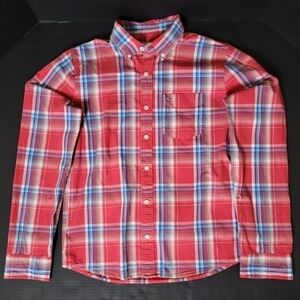 Hollister Mens Red And Blue Plaid Button Down Size Medium